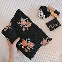 Happyheidi Women Cute Aesthetic Embroidery Small Makeup Bag Accesory Zipper Pouch For Travel And Storage Purse Organizer Velve