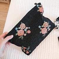 Happyheidi Women Cute Aesthetic Embroidery Small Makeup Bag Accesory Zipper Pouch For Travel And Storage Purse Organizer Velve