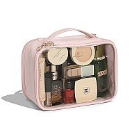 Pocmimut Makeup Bag Pu Leather Large Clear Makeup Bag Double Layer Travel Makeup Bag With Make Up Brush Bag Travel Essentials Or