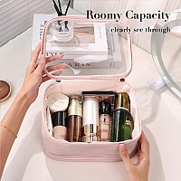 Pocmimut Makeup Bag Pu Leather Large Clear Makeup Bag Double Layer Travel Makeup Bag With Make Up Brush Bag Travel Essentials Or