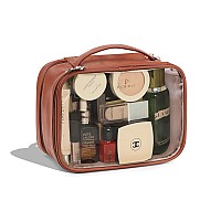 Pocmimut Makeup Bagpu Leather Large Clear Makeup Bag Double Layer Travel Makeup Bag With Make Up Brush Bag Travel Essentials Or