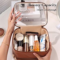 Pocmimut Makeup Bagpu Leather Large Clear Makeup Bag Double Layer Travel Makeup Bag With Make Up Brush Bag Travel Essentials Or