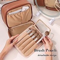 Pocmimut Makeup Bagpu Leather Large Clear Makeup Bag Double Layer Travel Makeup Bag With Make Up Brush Bag Travel Essentials Or