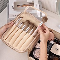 Pocmimut Travel Makeup Bag Leather Make Up Bags Cosmetic Bags For Women Large Makeup Organizer Bag With Brush Holder Makeup