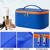 Meiyuuo Preppy Makeup Bag Cosmetic Bags For Women Ladies Small Pouch Toiletry Bag Organizer Waterproof Cute Navy Blue