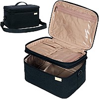 Nishel Extra Large Double Layer Travel Makeup Bag Women Cosmetic Organizer Case Travel Essentials Accessories With Shoulder St