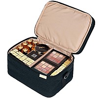 Nishel Extra Large Double Layer Travel Makeup Bag Women Cosmetic Organizer Case Travel Essentials Accessories With Shoulder St