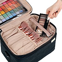 Nishel Extra Large Double Layer Travel Makeup Bag Women Cosmetic Organizer Case Travel Essentials Accessories With Shoulder St