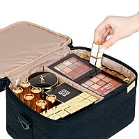 Nishel Extra Large Double Layer Travel Makeup Bag Women Cosmetic Organizer Case Travel Essentials Accessories With Shoulder St