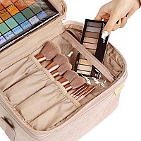 Nishel Extra Large Double Layer Travel Makeup Bag Women Cosmetic Organizer Case Travel Essentials Accessories With Shoulder St