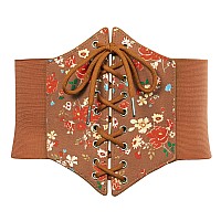 Grace Karin Women Waist Corset Brown Leather Corset Belt Printed Wide Belt For Cosplay Halloweenbrown Printl