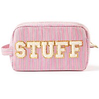 Y1Tvei Birthday Gifts For Women Friends Large Cute Pink Stuff Makeup Bag Make Up Stripe Cosmetic Travel Bag Toiletry Pouch Per