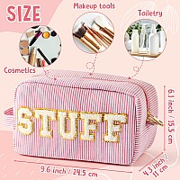 Y1Tvei Birthday Gifts For Women Friends Large Cute Pink Stuff Makeup Bag Make Up Stripe Cosmetic Travel Bag Toiletry Pouch Per