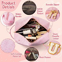 Y1Tvei Birthday Gifts For Women Friends Large Cute Pink Stuff Makeup Bag Make Up Stripe Cosmetic Travel Bag Toiletry Pouch Per