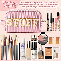 Y1Tvei Birthday Gifts For Women Friends Large Cute Pink Stuff Makeup Bag Make Up Stripe Cosmetic Travel Bag Toiletry Pouch Per