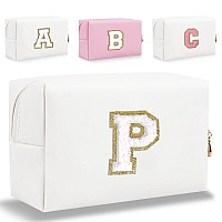 Hengni Small Personalized Letter Makeup Bag Cute Pu Leather Chenille Letters Cosmetic Bag Travel Makeup Bag Preppy Makeup Pouc