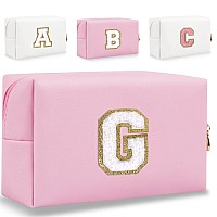 Hengni Small Personalized Letter Makeup Bag Cute Pu Leather Chenille Letters Cosmetic Bag Travel Makeup Bag Preppy Makeup Pouc