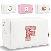 Small Personalized Letter Makeup Bag Cute Pu Leather Chenille Letters Cosmetic Bag Travel Makeup Bag Preppy Makeup Pouch Trave