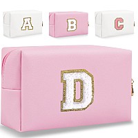 Hengni Small Personalized Letter Makeup Bag Cute Pu Leather Chenille Letters Cosmetic Bag Travel Makeup Bag Preppy Makeup Pouc