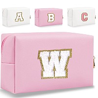 Hengni Small Personalized Letter Makeup Bag Cute Pu Leather Chenille Letters Cosmetic Bag Travel Makeup Bag Preppy Makeup Pouc