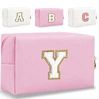 Hengni Small Personalized Letter Makeup Bag Cute Pu Leather Chenille Letters Cosmetic Bag Travel Makeup Bag Preppy Makeup Pouc