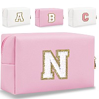 Hengni Small Personalized Letter Makeup Bag Cute Pu Leather Chenille Letters Cosmetic Bag Travel Makeup Bag Preppy Makeup Pouc