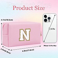 Hengni Small Personalized Letter Makeup Bag Cute Pu Leather Chenille Letters Cosmetic Bag Travel Makeup Bag Preppy Makeup Pouc