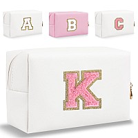 Small Personalized Letter Makeup Bag Cute Pu Leather Chenille Letters Cosmetic Bag Travel Makeup Bag Preppy Makeup Pouch Trave