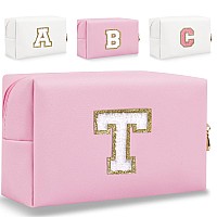 Hengni Small Personalized Letter Makeup Bag Cute Pu Leather Chenille Letters Cosmetic Bag Travel Makeup Bag Preppy Makeup Pouc