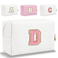 Small Personalized Letter Makeup Bag Cute Pu Leather Chenille Letters Cosmetic Bag Travel Makeup Bag Preppy Makeup Pouch Trave