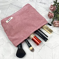 Gutgnk Womens Corduroy Cosmetic Bag Large Capacity Canvas Cosmetic Bag Travel Toiletry Bag Accessories Organizer Pink