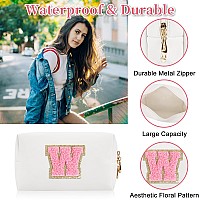 Personalized Initial Letter Patch Makeup Bag Preppy Portable Chenille Letter Cosmetic Bag With Zipper Pu Leather Waterproof Tr