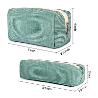 Soidram Makeup Bag Corduroy Cosmetic Bag Cute Green Makeup Pouch 1Pcs Large Capacity Makeup Bags And 1Pcs Makeup Brushes Storage