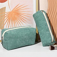 Soidram Makeup Bag Corduroy Cosmetic Bag Cute Green Makeup Pouch 1Pcs Large Capacity Makeup Bags And 1Pcs Makeup Brushes Storage