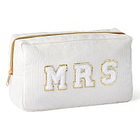 Y1Tvei Mrs Corduroy Makeup Cosmetic Bags Christmas Gift White Chenille Letter Large Portable Corduroy Makeup Bag Zipper Pouch Tr