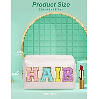 Besharppin Preppy Makeup Bag Synthetic Leather Patch Cosmetic Bag With Hair Chenille Letter For Hair Care Gift For Girlfriend