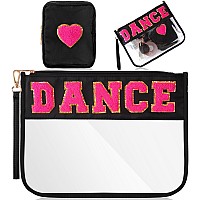 Hillban 2 Pcs Dance Recital Gifts Clear Makeup Bag Chenille Letter Patch Cosmetic Bag Dance Competition Gift Toiletry Pouches Wi