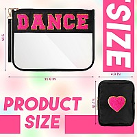 Hillban 2 Pcs Dance Recital Gifts Clear Makeup Bag Chenille Letter Patch Cosmetic Bag Dance Competition Gift Toiletry Pouches Wi