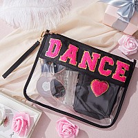 Hillban 2 Pcs Dance Recital Gifts Clear Makeup Bag Chenille Letter Patch Cosmetic Bag Dance Competition Gift Toiletry Pouches Wi