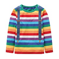 Boys Rainbow Striped Tshirts Kids Boys Long Sleeve Cotton Shirts Unisex Crew Neck Tshirts For Halloween Rainbow Straps Size 76