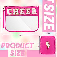 Hillban 2 Pcs Cheer Theme Gifts Cheer Chenille Letter Bags Pink Preppy Patch Makeup Bag Flat Clear Pouch Pvc Organizer Purse Wat