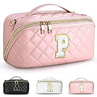 Topeast Personalized Makeup Bag For Girls Cute Initial Make Up Bag Cosmetic Bag Waterproof Leather Travel Toiletry Bag Wedding