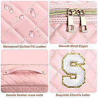 Topeast Personalized Makeup Bag For Girls Cute Initial Make Up Bag Cosmetic Bag Waterproof Leather Travel Toiletry Bag Wedding