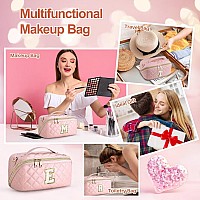 Topeast Personalized Makeup Bag For Girls Cute Initial Make Up Bag Cosmetic Bag Waterproof Leather Travel Toiletry Bag Wedding