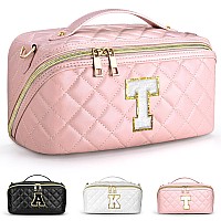 Topeast Travel Makeup Bag Large Capacity Initial Cosmetic Bags For Women Waterproof Portable Pouch Open Flat Toiletry Bag Quil