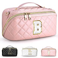 Topeast Initial Makeup Bag Cosmetic Bag Large Capacity Personalized Makeup Bag Quilted Travel Makeup Bag Case Waterproof Toile