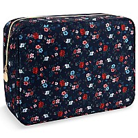 Nylon Large Floral Makeup Organizer Bag Preppy Big Cute Flower Cosmetic Zipper Pouch Multicompartment With Dividers Waterproo