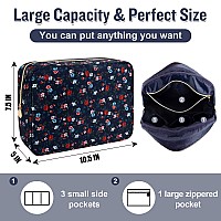 Nylon Large Floral Makeup Organizer Bag Preppy Big Cute Flower Cosmetic Zipper Pouch Multicompartment With Dividers Waterproo