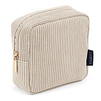 Magefy Small Makeup Bag For Purse Mini Cosmetics Bag Corduroy Cute Cosmetic Pouch For Women With Slipin Pockets Beige