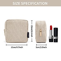 Magefy Small Makeup Bag For Purse Mini Cosmetics Bag Corduroy Cute Cosmetic Pouch For Women With Slipin Pockets Beige